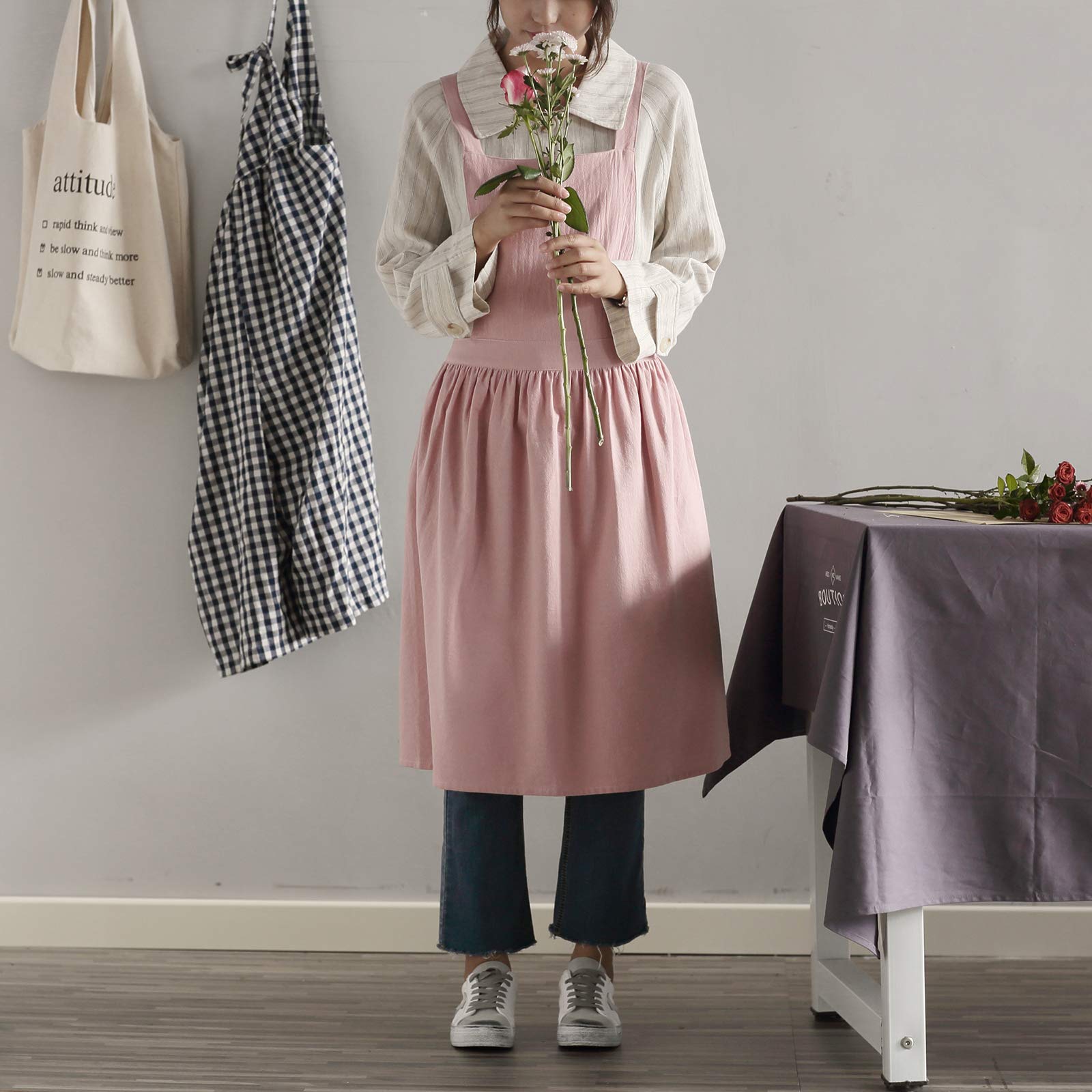 Women Girls Vintage Apron Gardening Works Cross Back Pinafore Dress