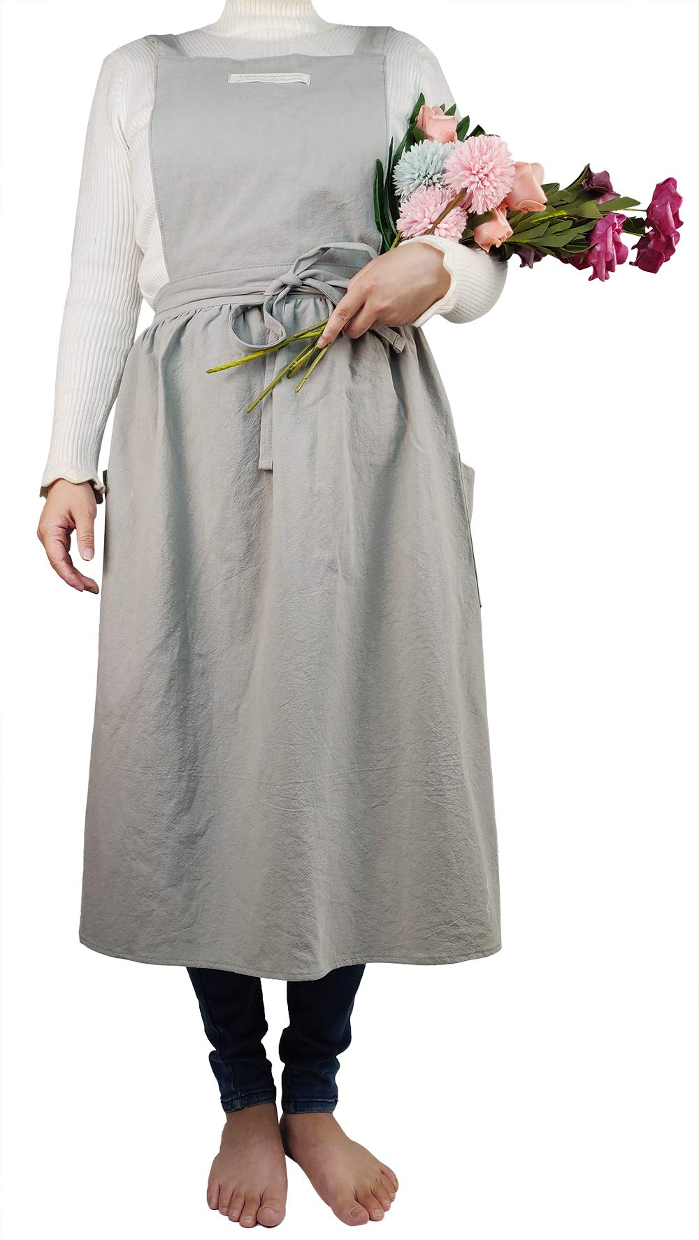 Women Girls Vintage Apron Gardening Works Cross Back Pinafore Dress