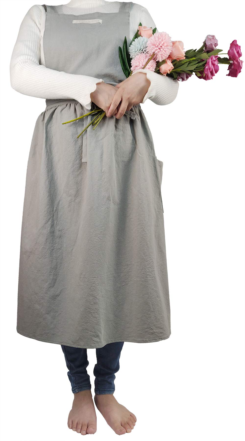 Women Girls Vintage Apron Gardening Works Cross Back Pinafore Dress
