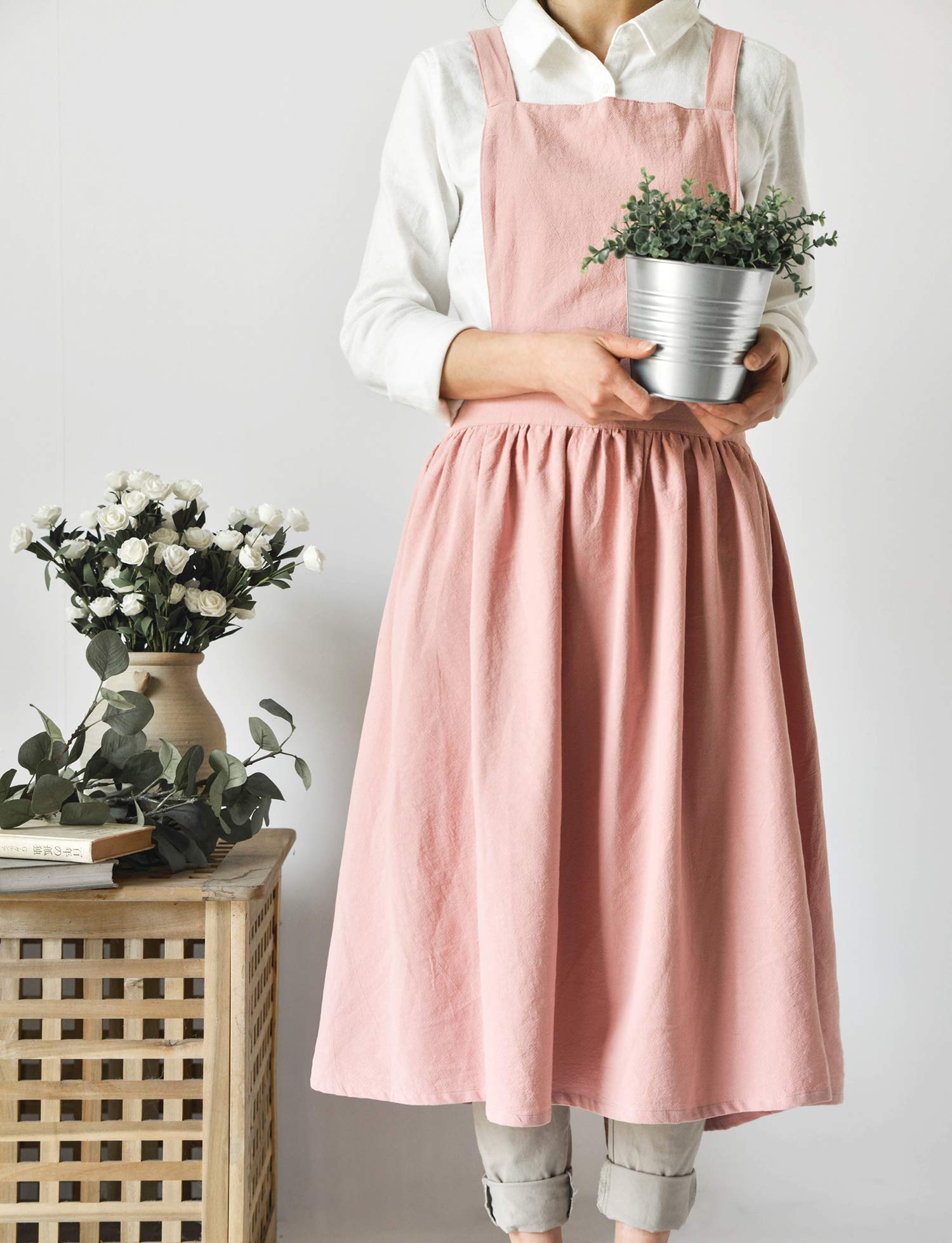 Women Girls Vintage Apron Gardening Works Cross Back Pinafore Dress