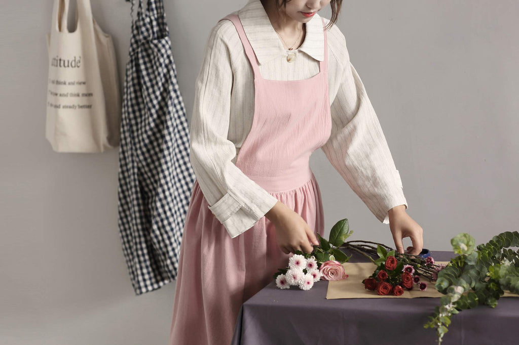 Women Girls Vintage Apron Gardening Works Cross Back Pinafore Dress