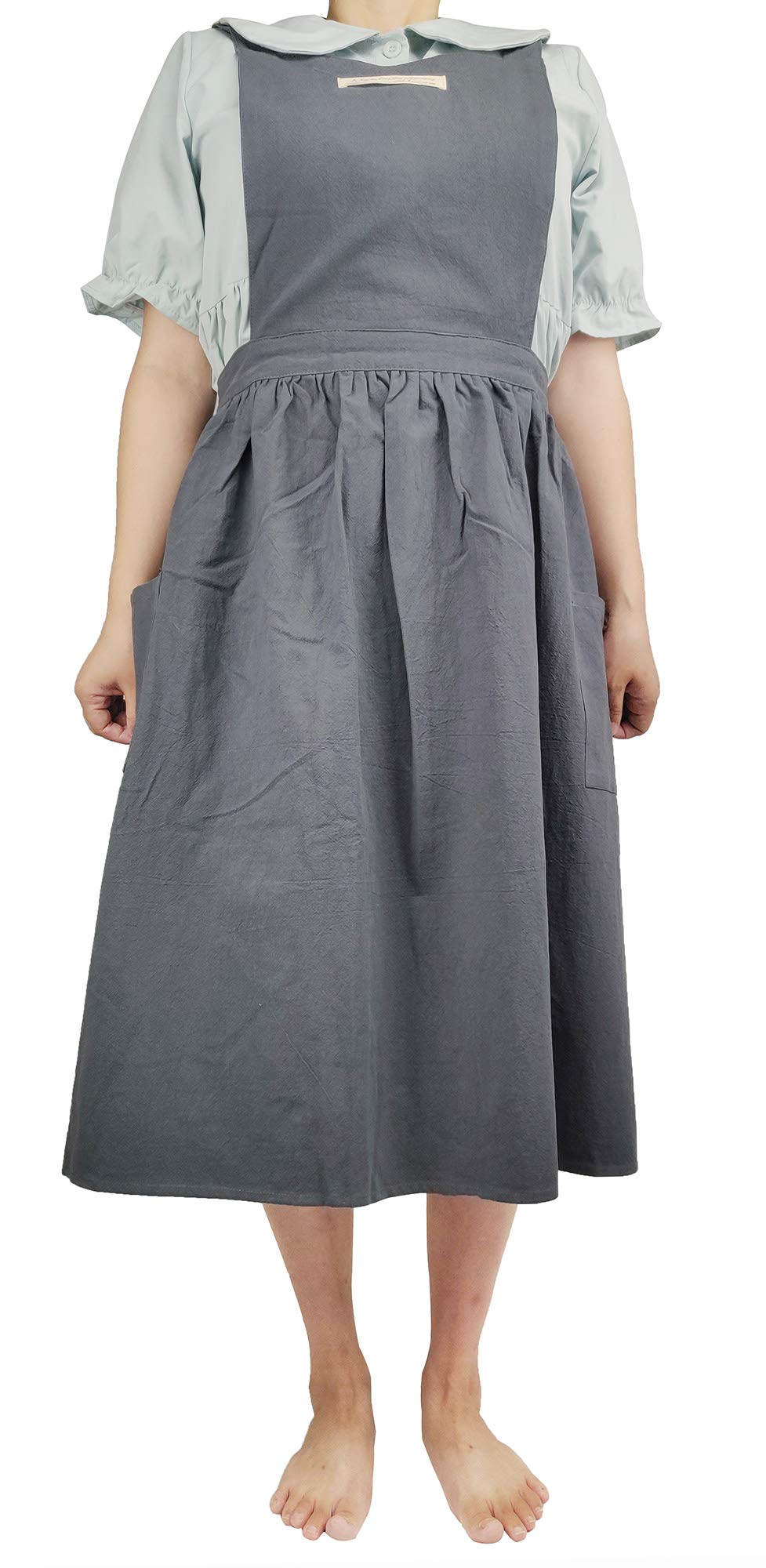 Women Girls Vintage Apron Gardening Works Cross Back Pinafore Dress