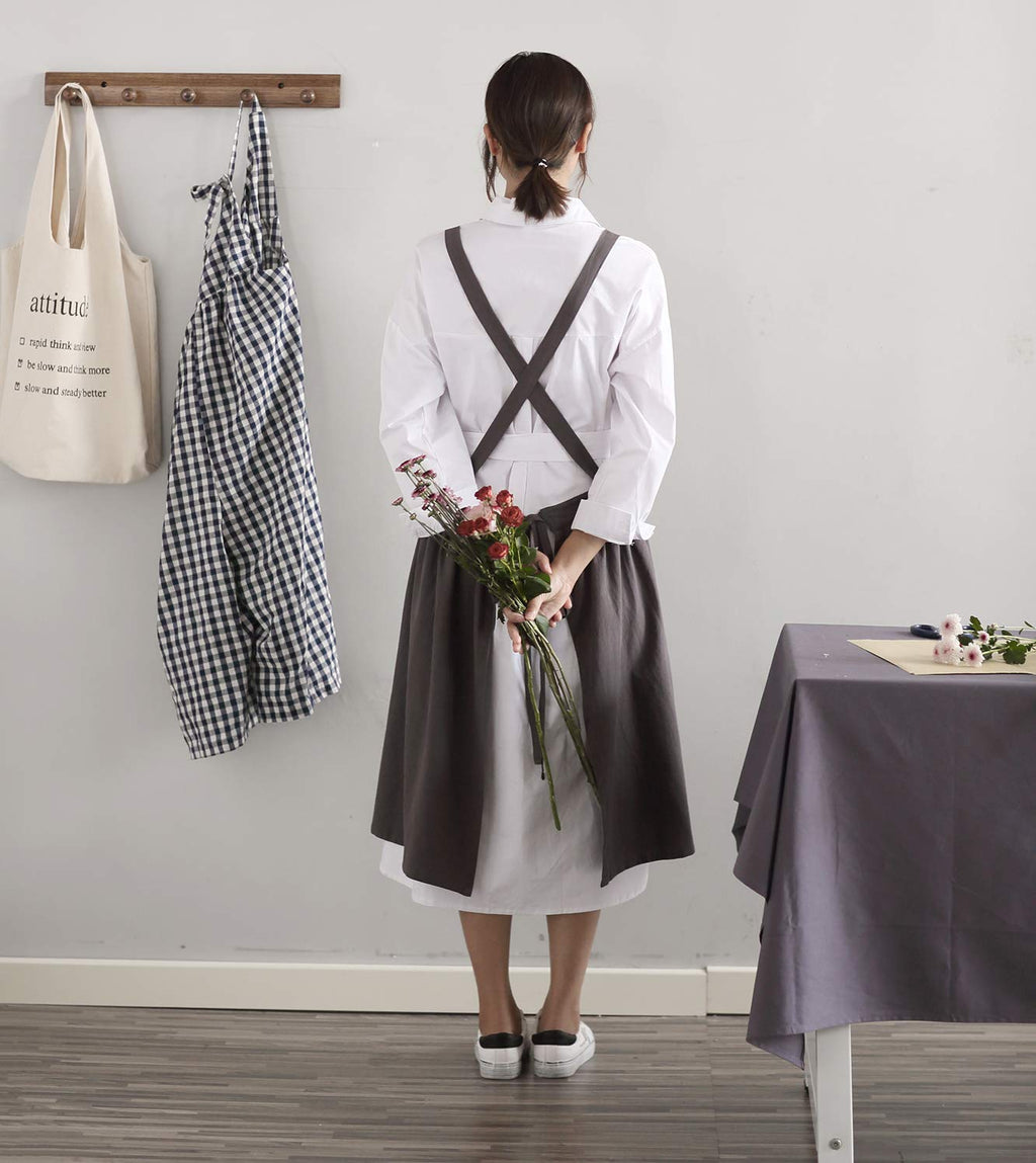 Women Girls Vintage Apron Gardening Works Cross Back Pinafore Dress