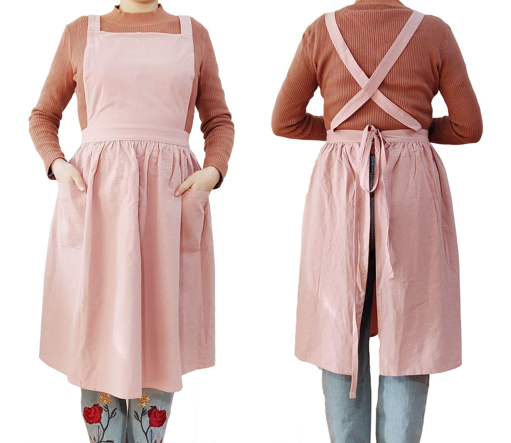 Women Girls Vintage Apron Gardening Works Cross Back Pinafore Dress
