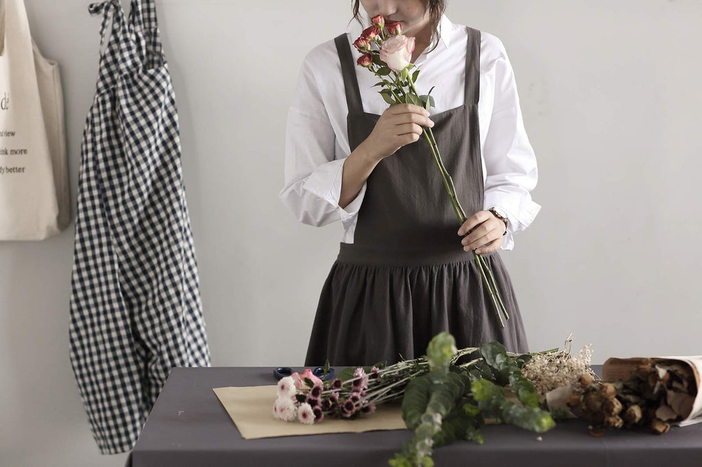 Women Girls Vintage Apron Gardening Works Cross Back Pinafore Dress