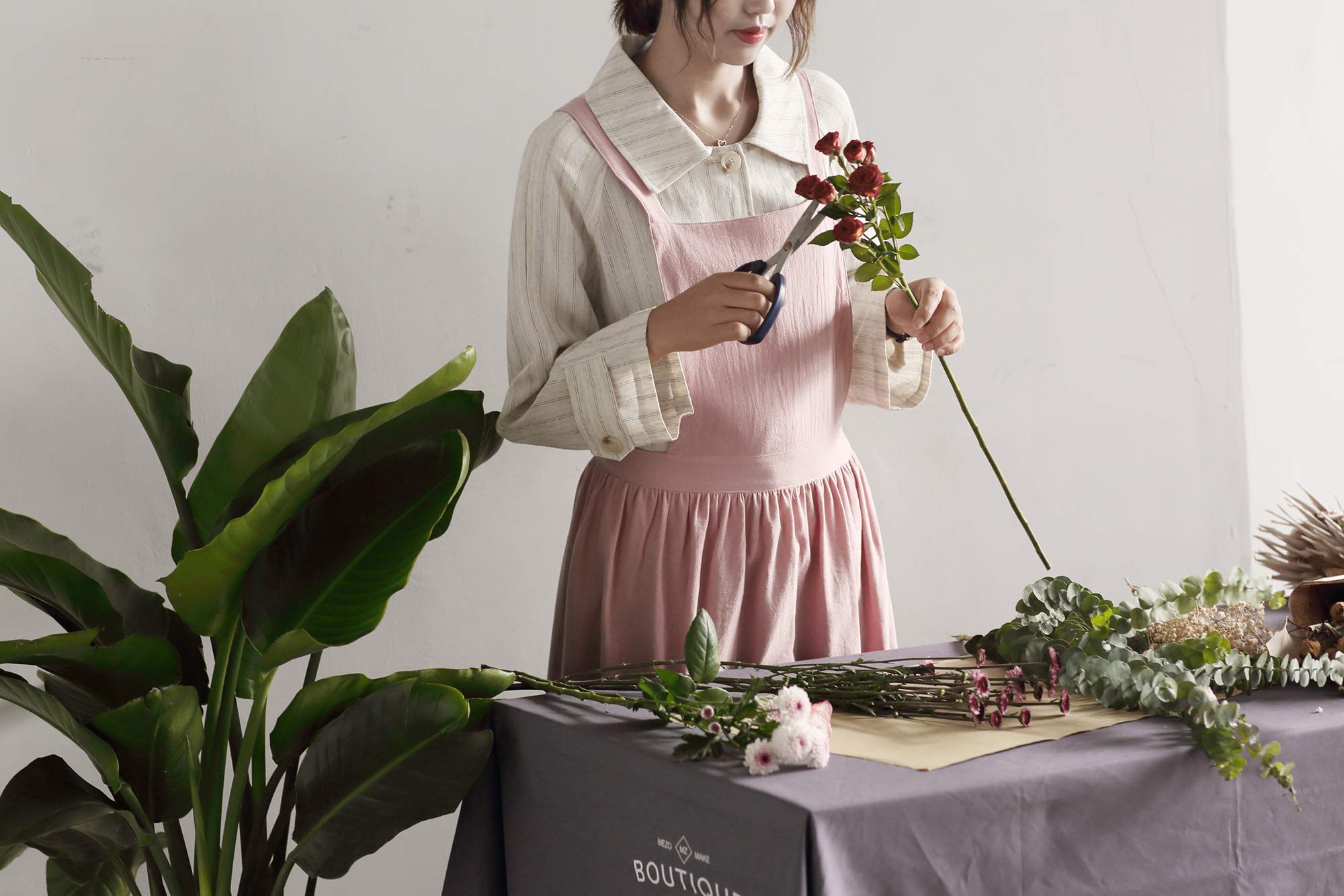 Women Girls Vintage Apron Gardening Works Cross Back Pinafore Dress