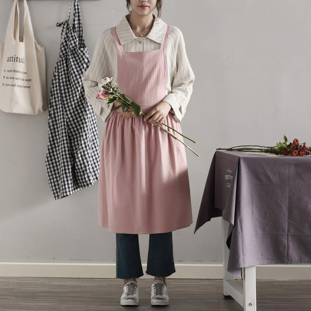 Women Girls Vintage Apron Gardening Works Cross Back Pinafore Dress