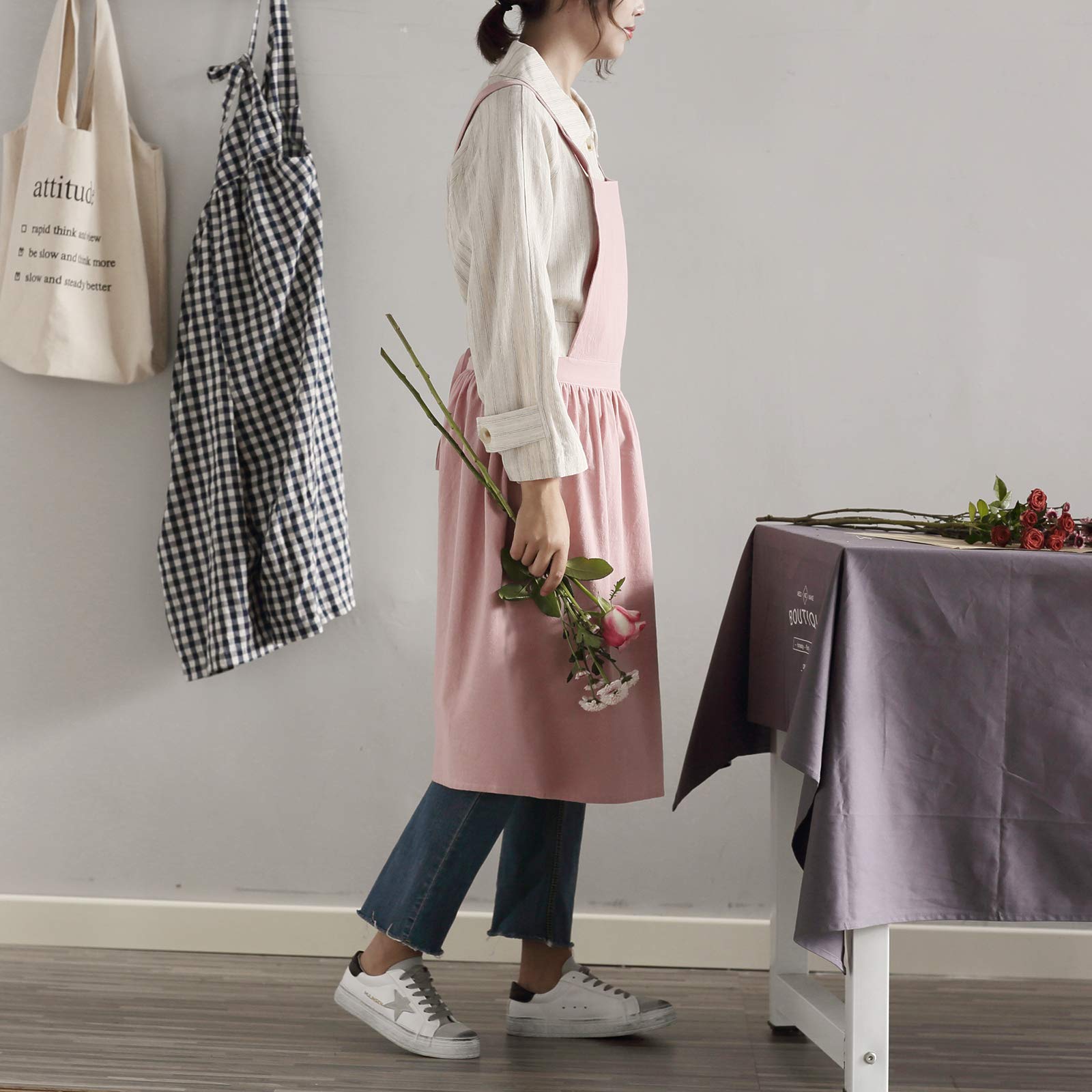 Women Girls Vintage Apron Gardening Works Cross Back Pinafore Dress