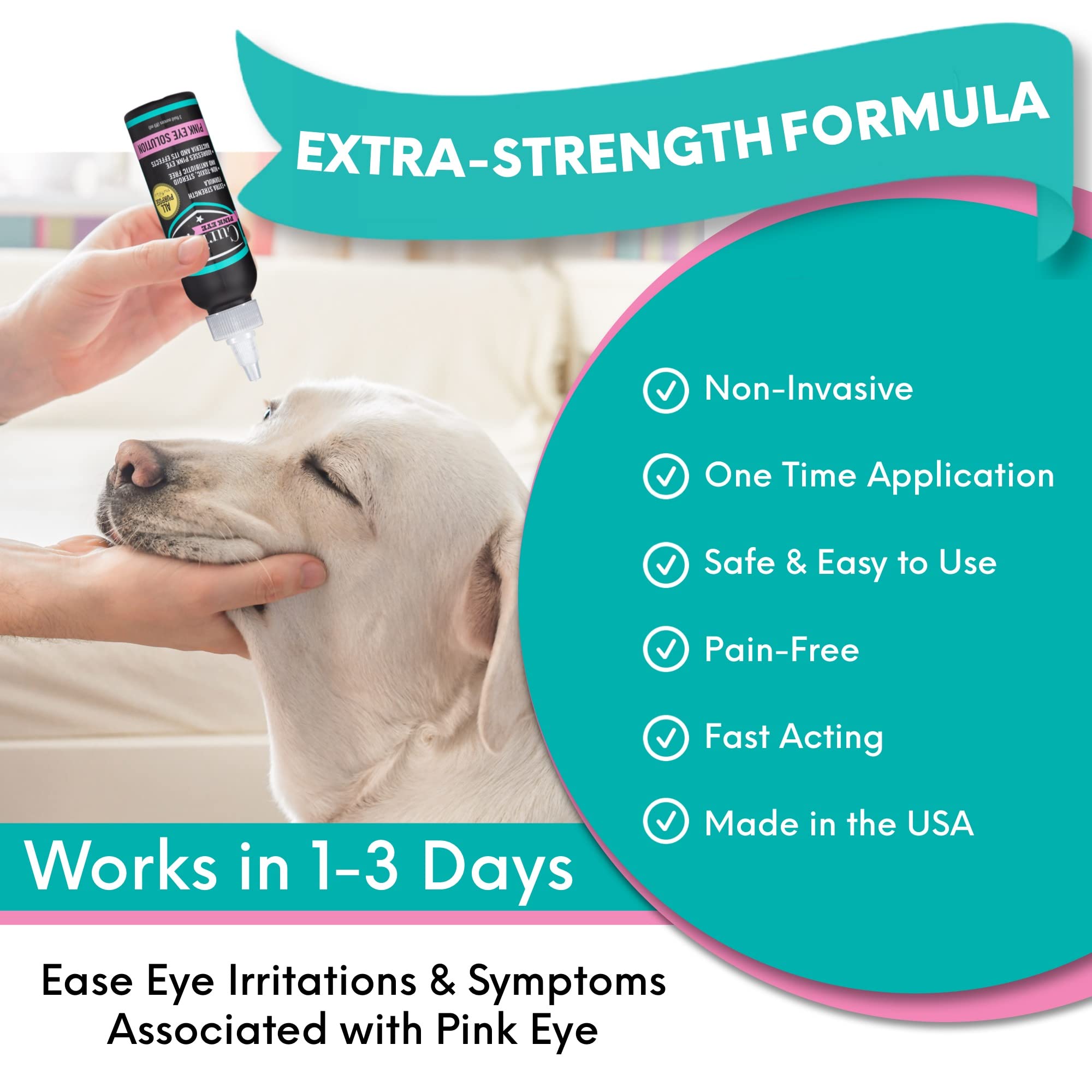 Curicyn Pink Eye Solution (3 oz), Dog Eye Drops, Conjunctivitis Eye Drops for Dogs, Cats, Livestock and Horses, Dog Eye Wash with Purified Anolyte, Safe and Soothing Dog Eye Drops for Infection