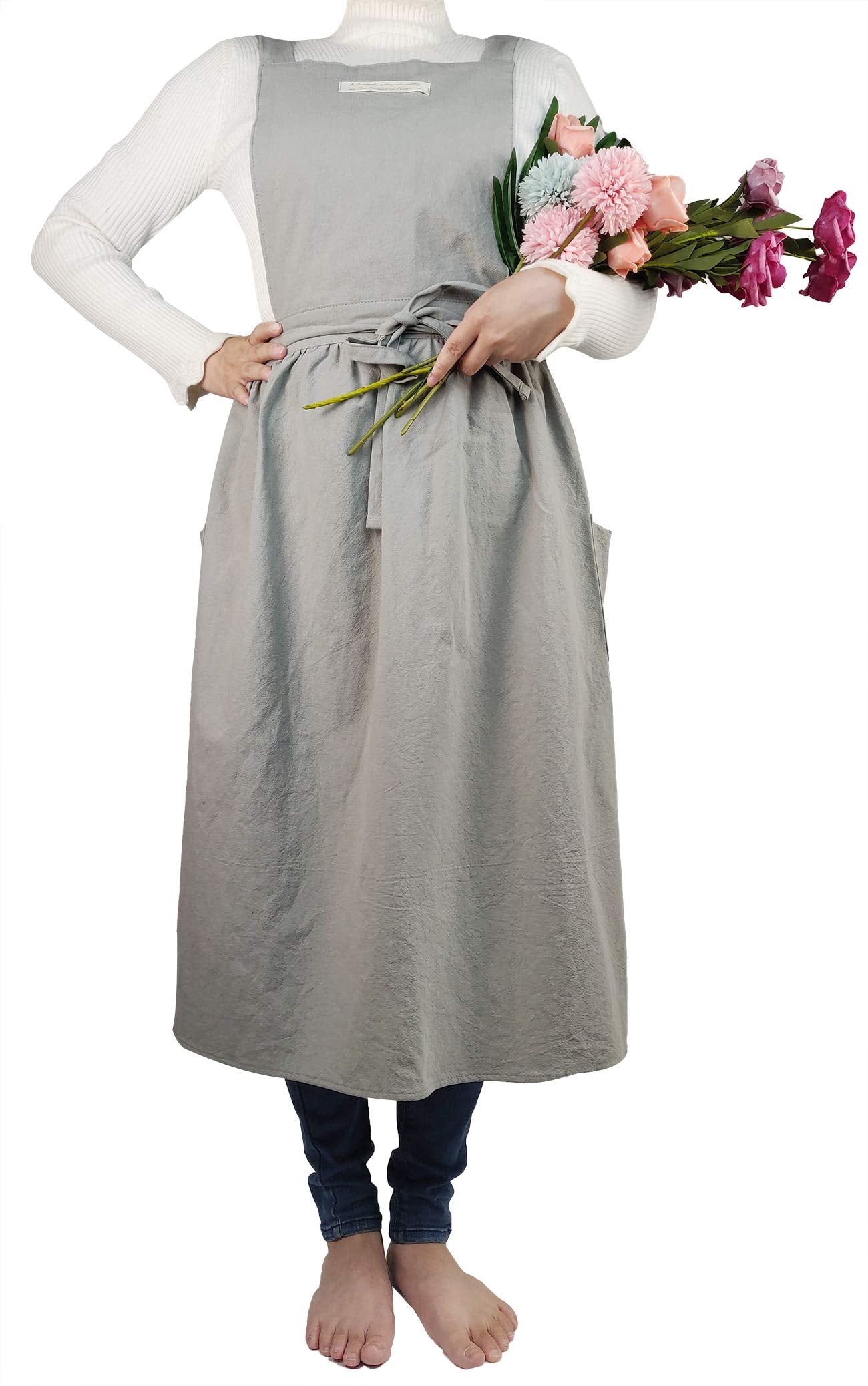 Women Girls Vintage Apron Gardening Works Cross Back Pinafore Dress