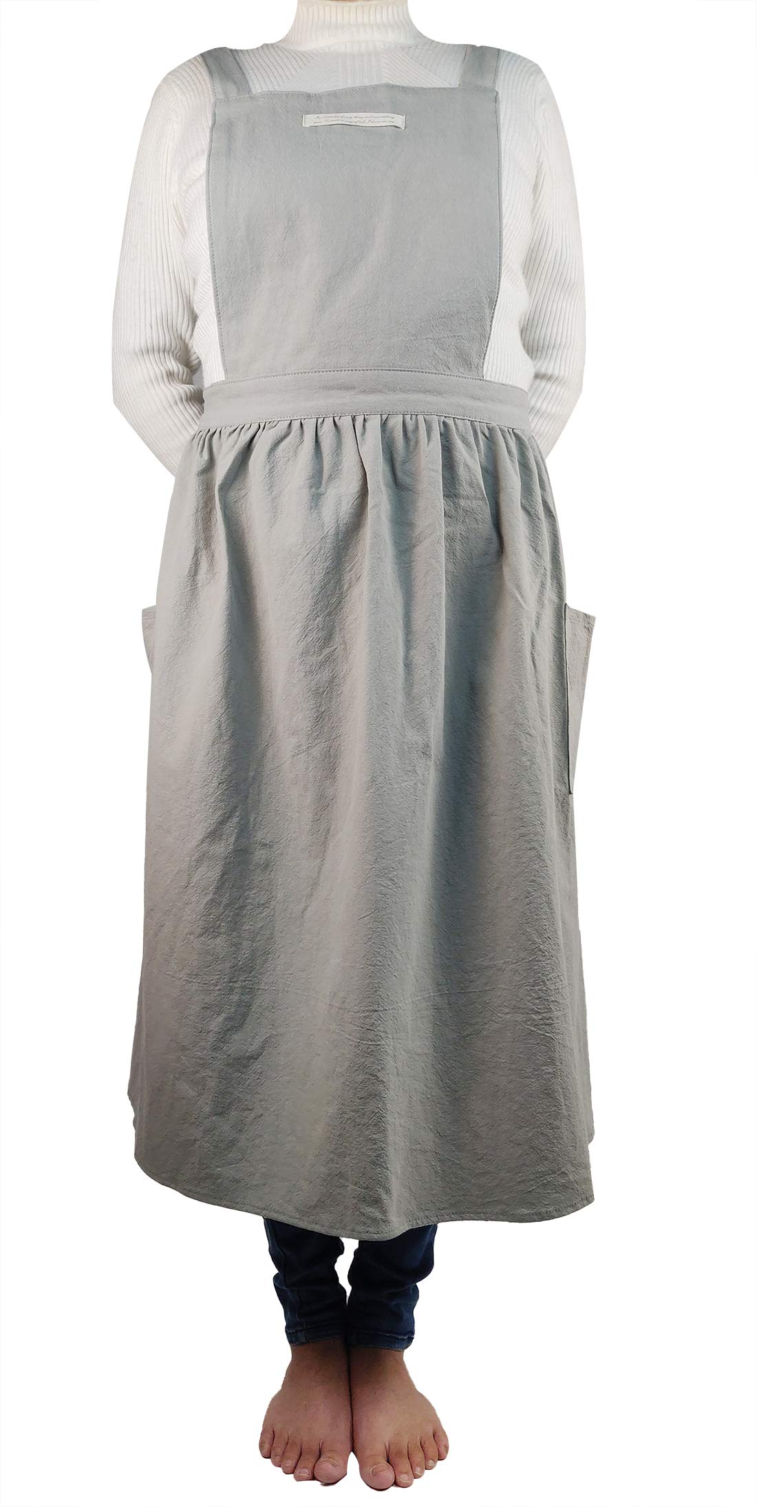 Women Girls Vintage Apron Gardening Works Cross Back Pinafore Dress