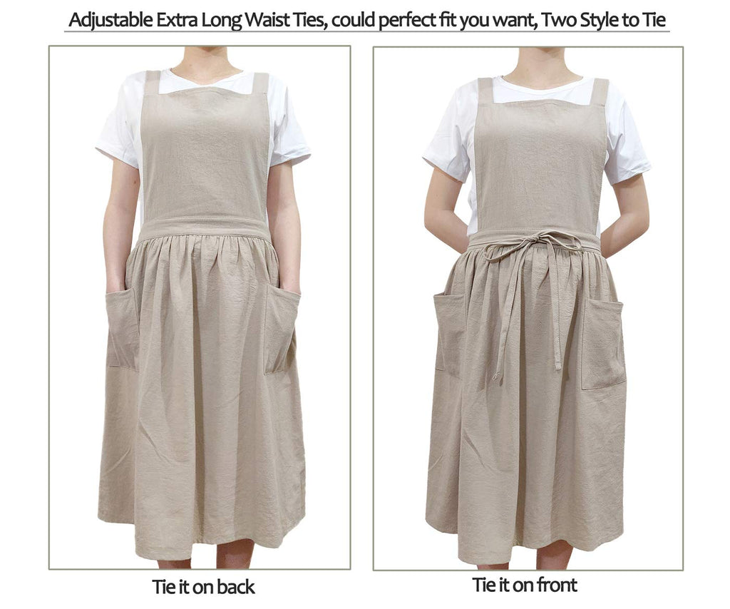 Women Girls Vintage Apron Gardening Works Cross Back Pinafore Dress