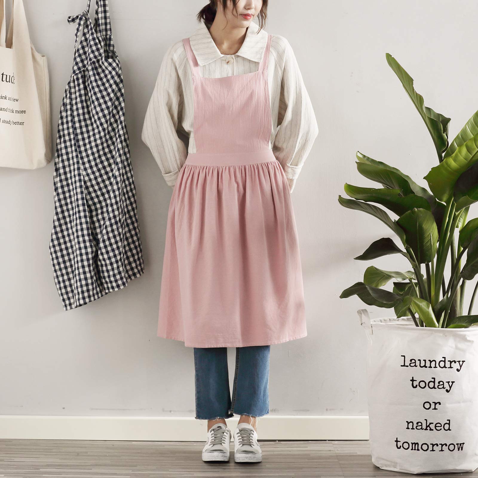 Women Girls Vintage Apron Gardening Works Cross Back Pinafore Dress