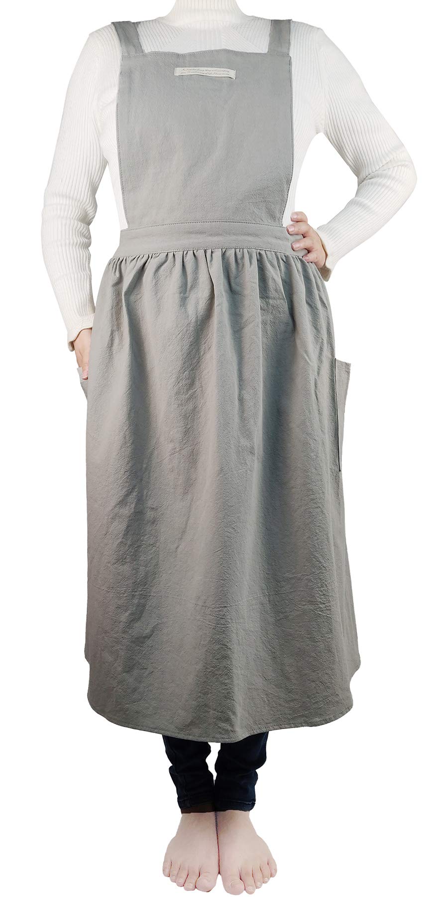 Women Girls Vintage Apron Gardening Works Cross Back Pinafore Dress