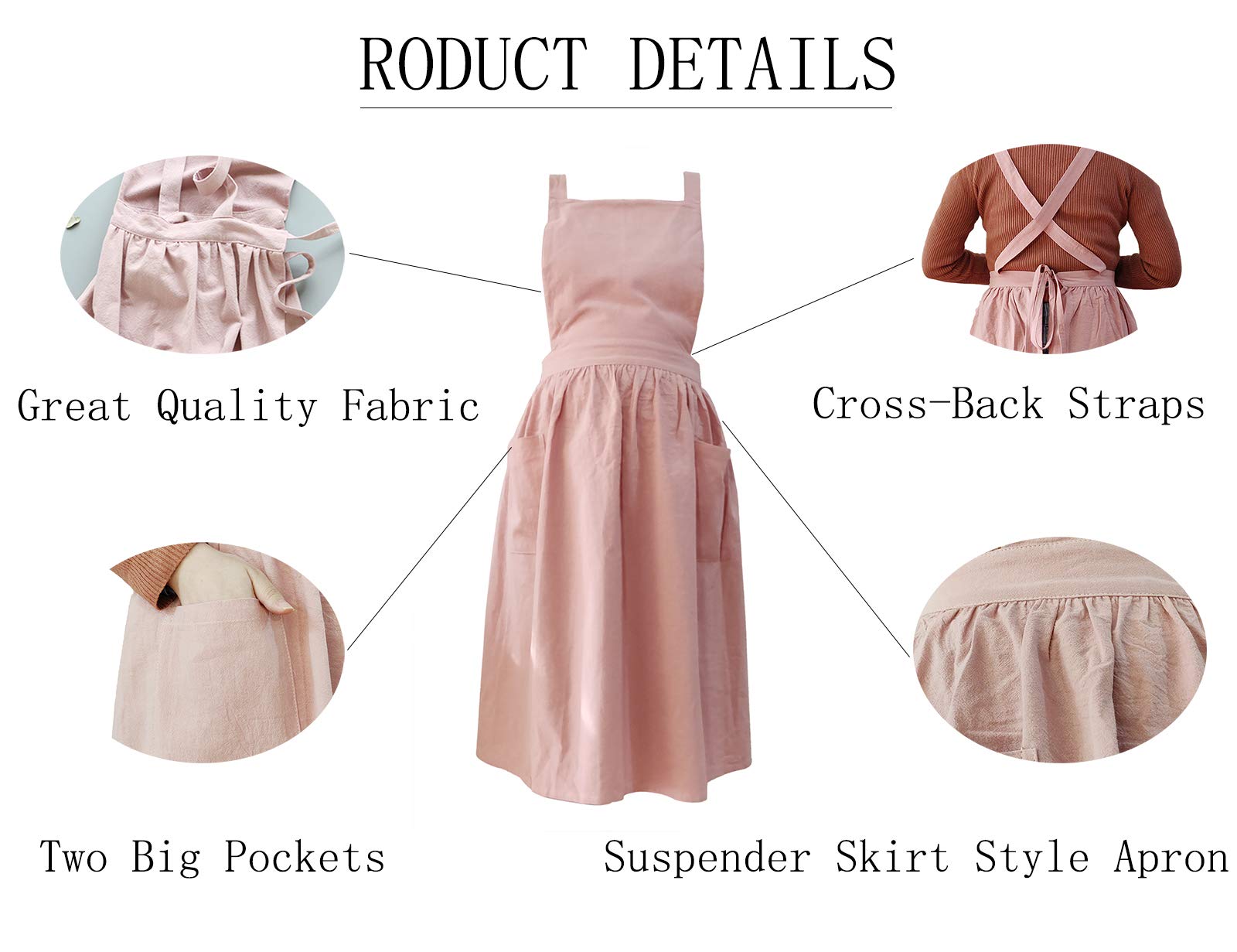 Women Girls Vintage Apron Gardening Works Cross Back Pinafore Dress