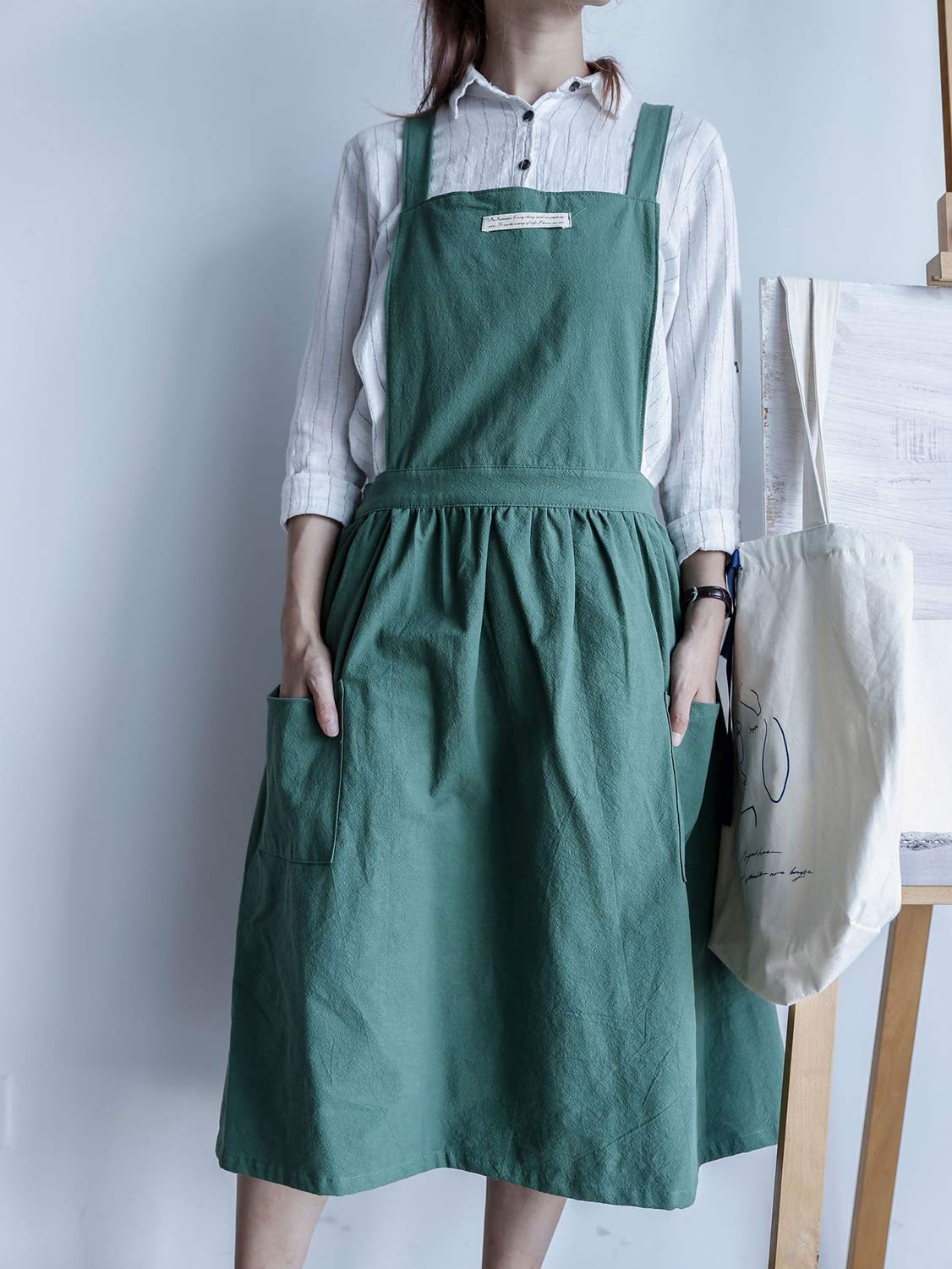 Women Girls Vintage Apron Gardening Works Cross Back Pinafore Dress