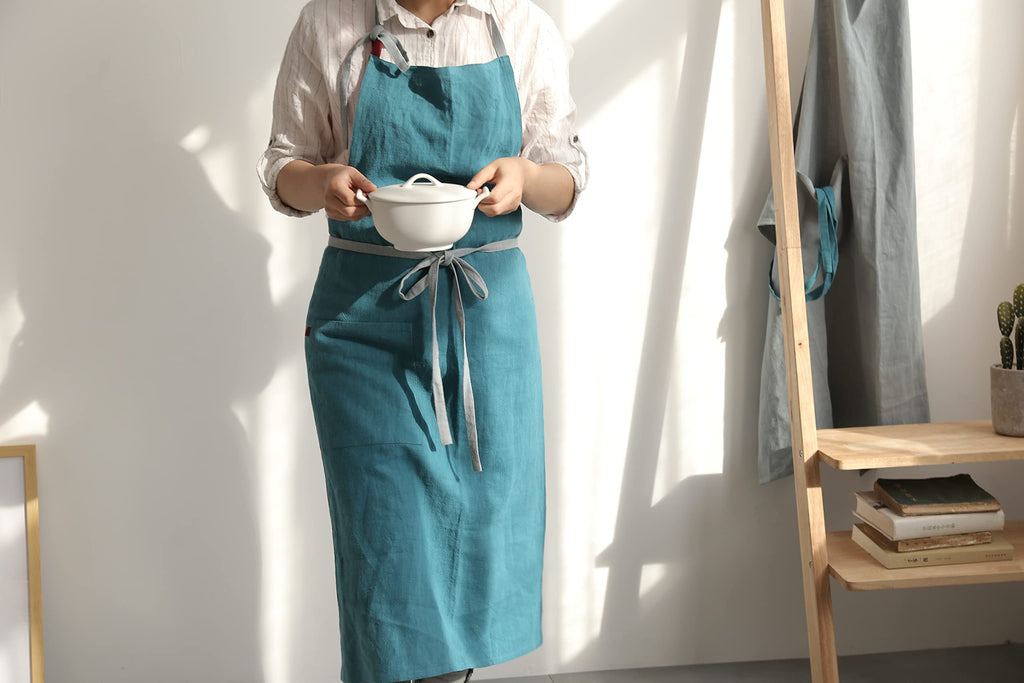 HANEE Kitchen Apron for Women & Men (9 Colors) Linen Cooking Aprons with pocket