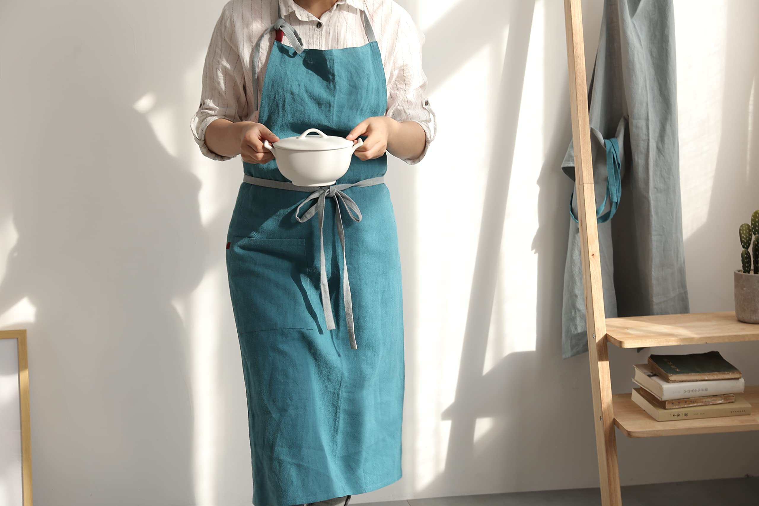 HANEE Kitchen Apron for Women & Men (9 Colors) Linen Cooking Aprons with pocket