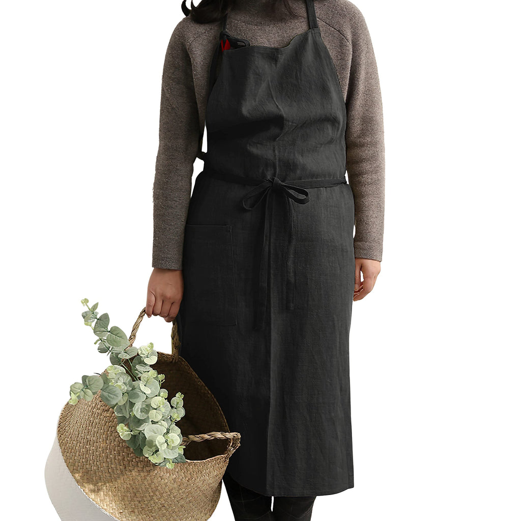 HANEE Kitchen Apron for Women & Men (9 Colors) Linen Cooking Aprons with pocket