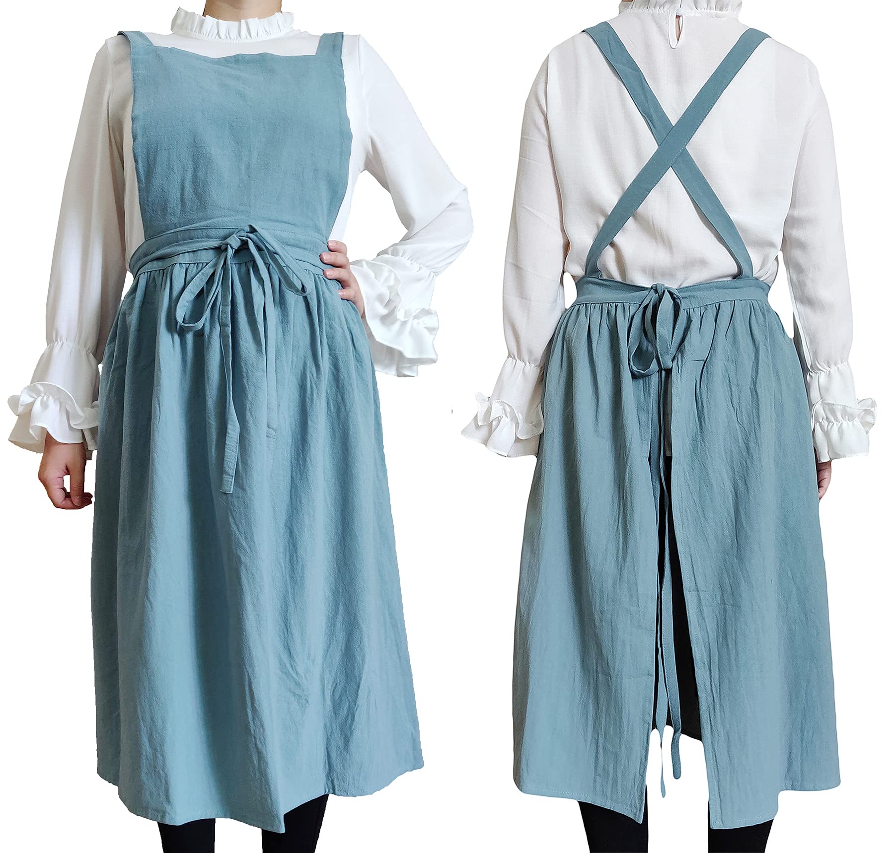 Women Girls Vintage Apron Gardening Works Cross Back Pinafore Dress