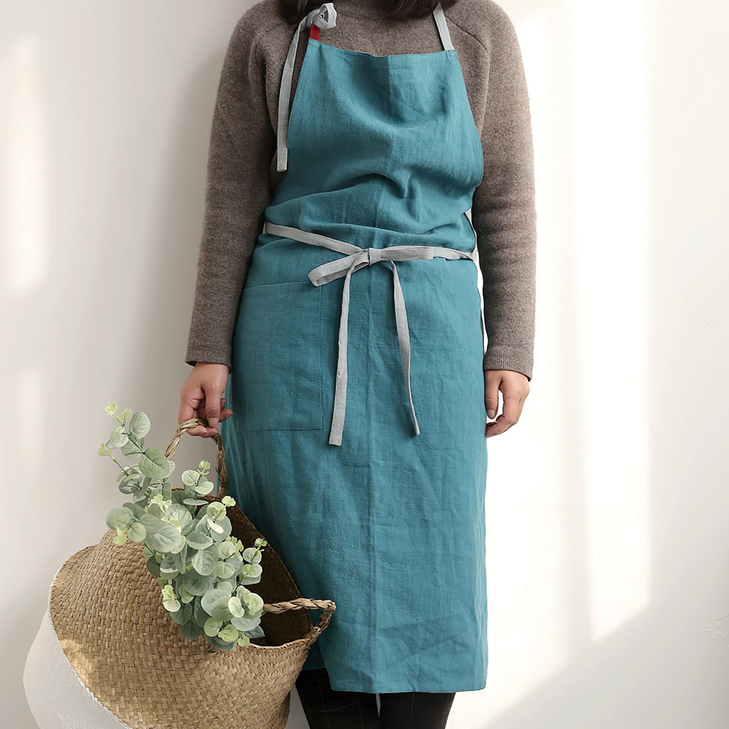 HANEE Kitchen Apron for Women & Men (9 Colors) Linen Cooking Aprons with pocket