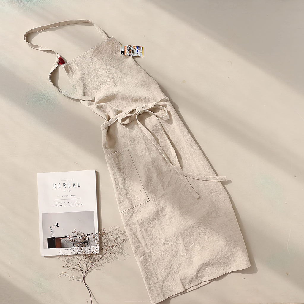 HANEE Kitchen Apron for Women & Men (9 Colors) Linen Cooking Aprons with pocket