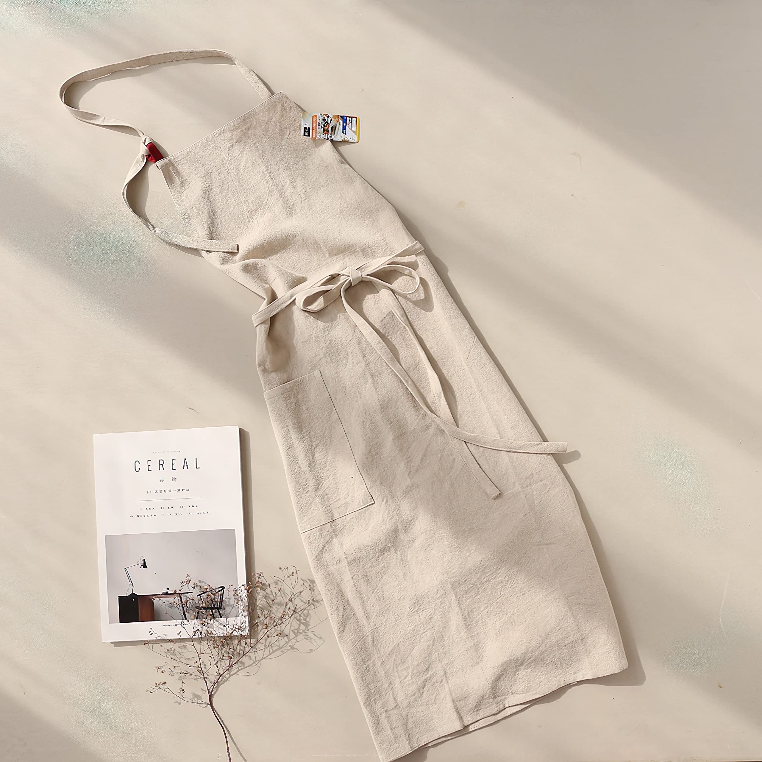 HANEE Kitchen Apron for Women & Men (9 Colors) Linen Cooking Aprons with pocket