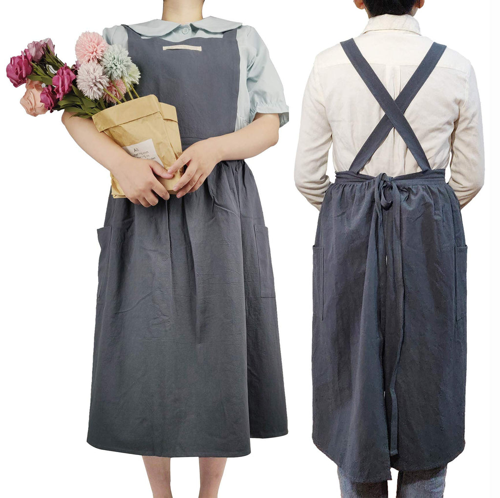 Women Girls Vintage Apron Gardening Works Cross Back Pinafore Dress