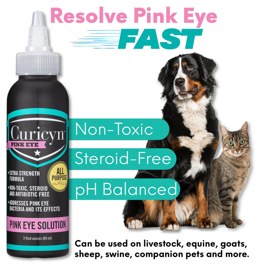 Curicyn Pink Eye Solution (3 oz), Dog Eye Drops, Conjunctivitis Eye Drops for Dogs, Cats, Livestock and Horses, Dog Eye Wash with Purified Anolyte, Safe and Soothing Dog Eye Drops for Infection