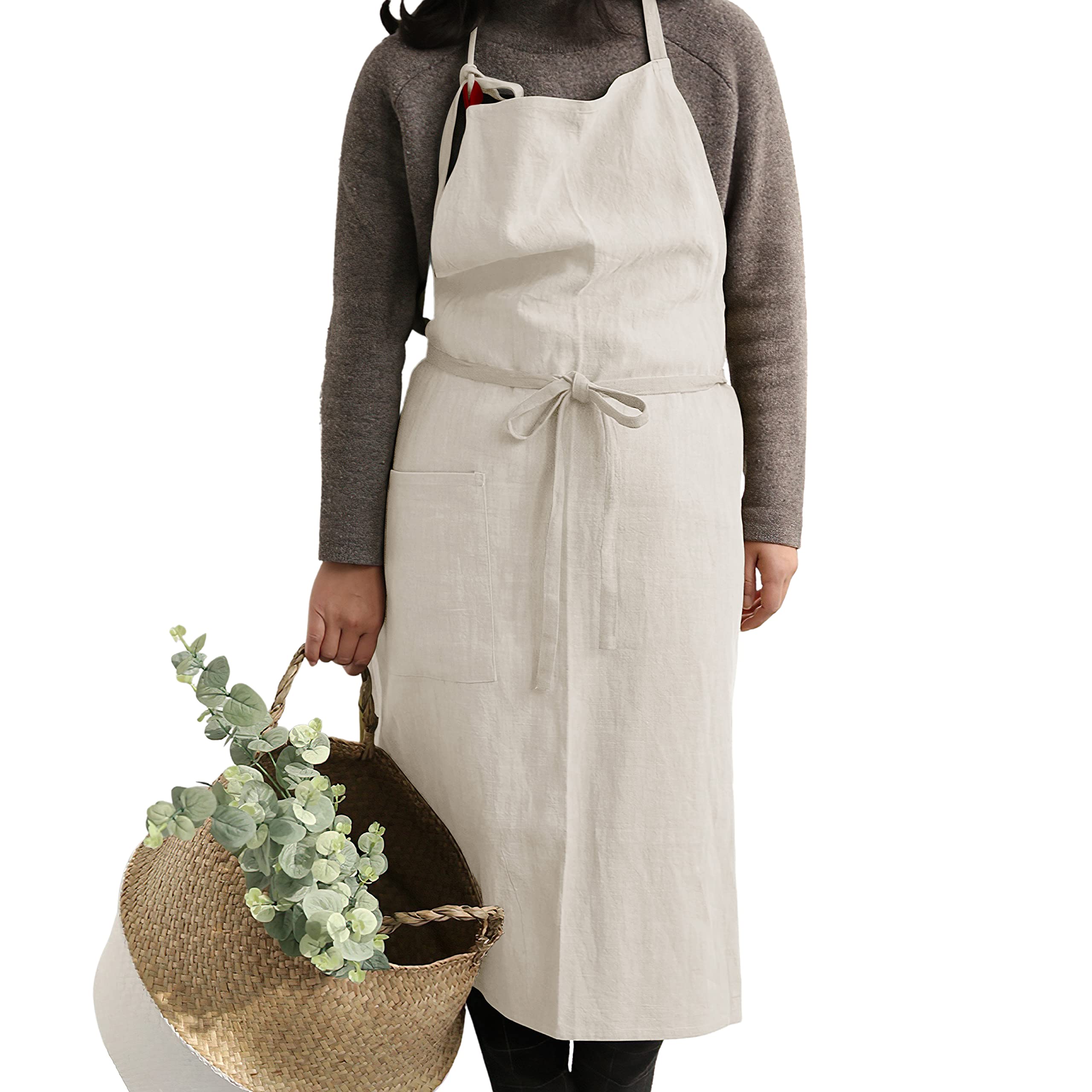 HANEE Kitchen Apron for Women & Men (9 Colors) Linen Cooking Aprons with pocket