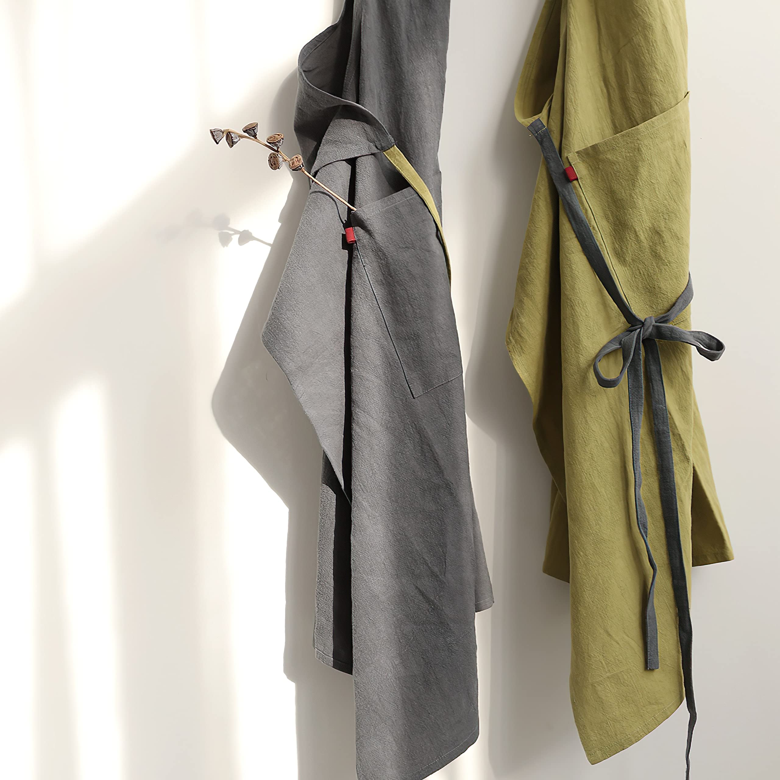 HANEE Kitchen Apron for Women & Men (9 Colors) Linen Cooking Aprons with pocket