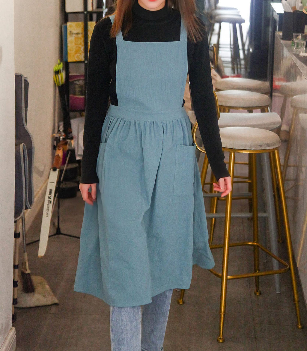 Women Girls Vintage Apron Gardening Works Cross Back Pinafore Dress