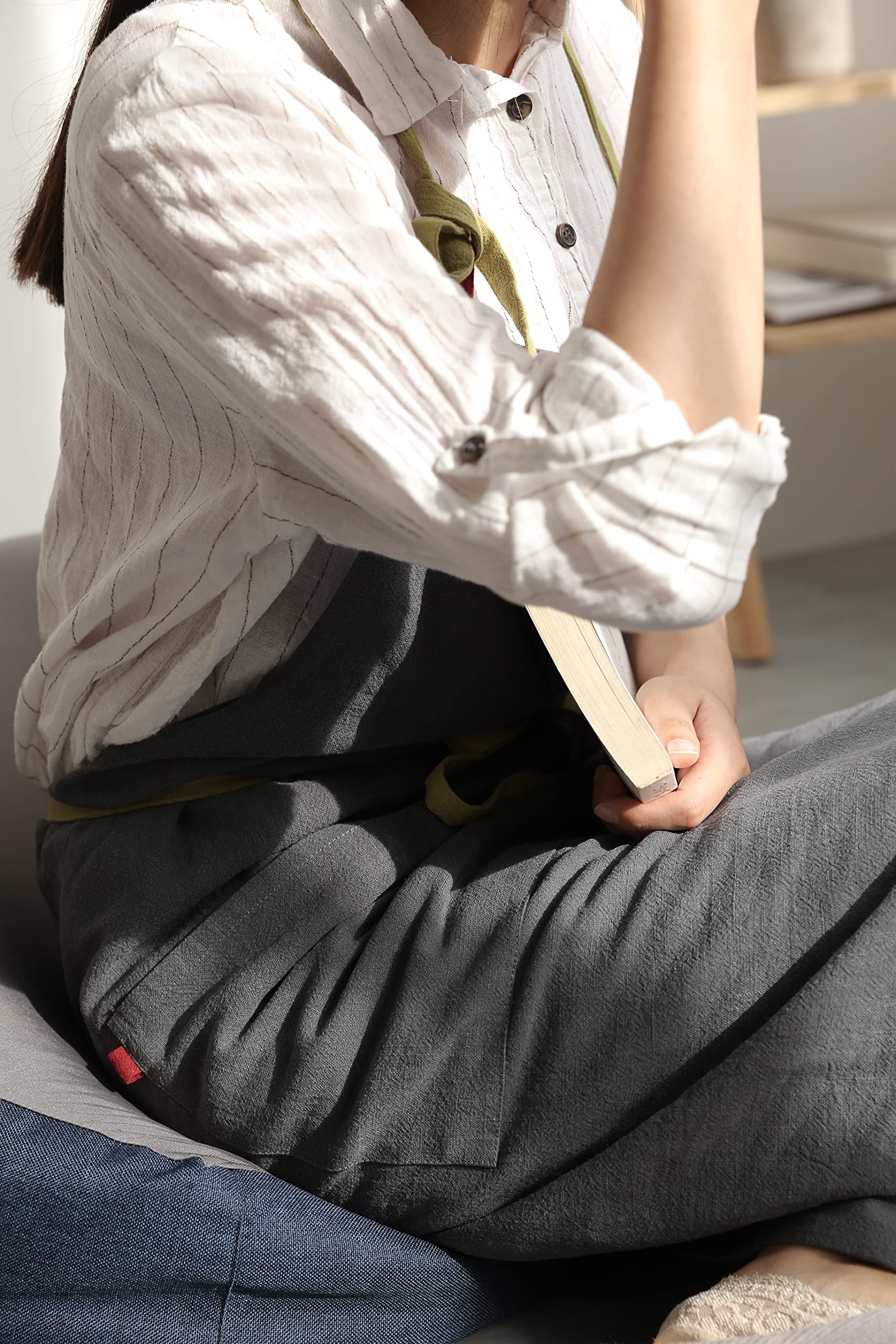 HANEE Kitchen Apron for Women & Men (9 Colors) Linen Cooking Aprons with pocket